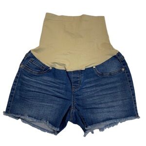 NWT Haute Mama Maternity Shorts Blue Denim Shorts Frayed Hem Size Large
